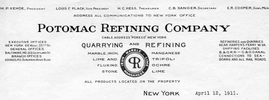 Potomac Refining Company letterhead