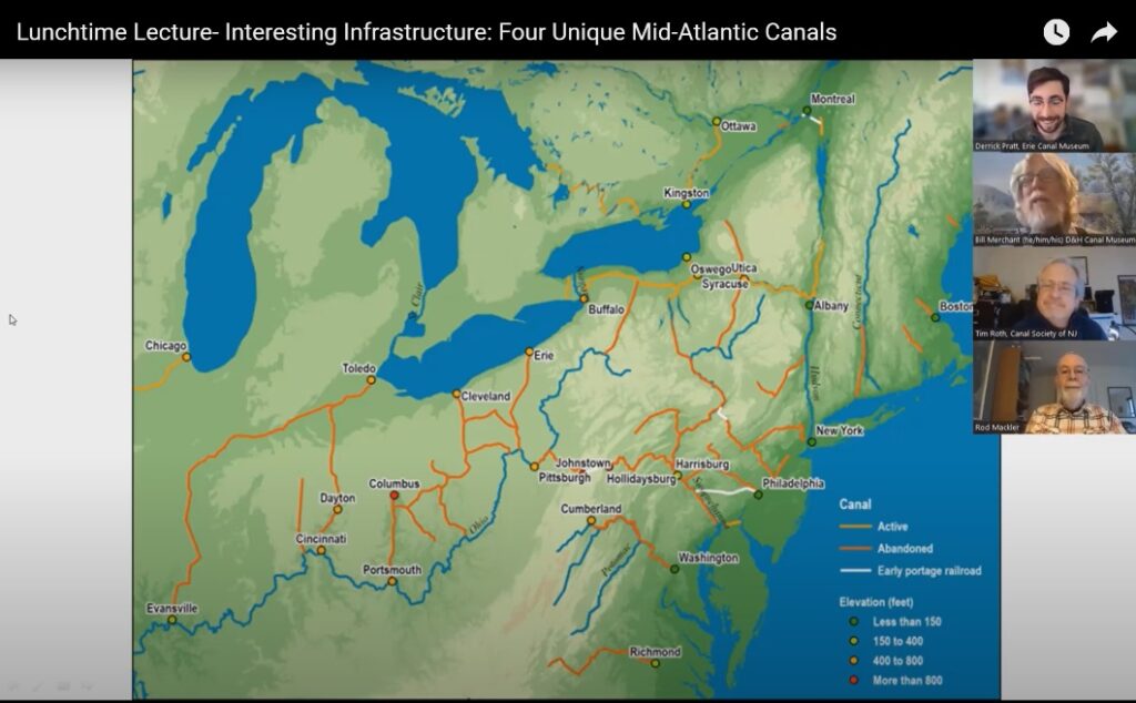 Screenshot of presentation on four Mid-Atlantic canals